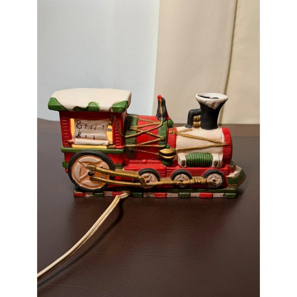 Vintage Ceramic Christmas Train Locomotive Lighted Holiday Decor Red Green Box